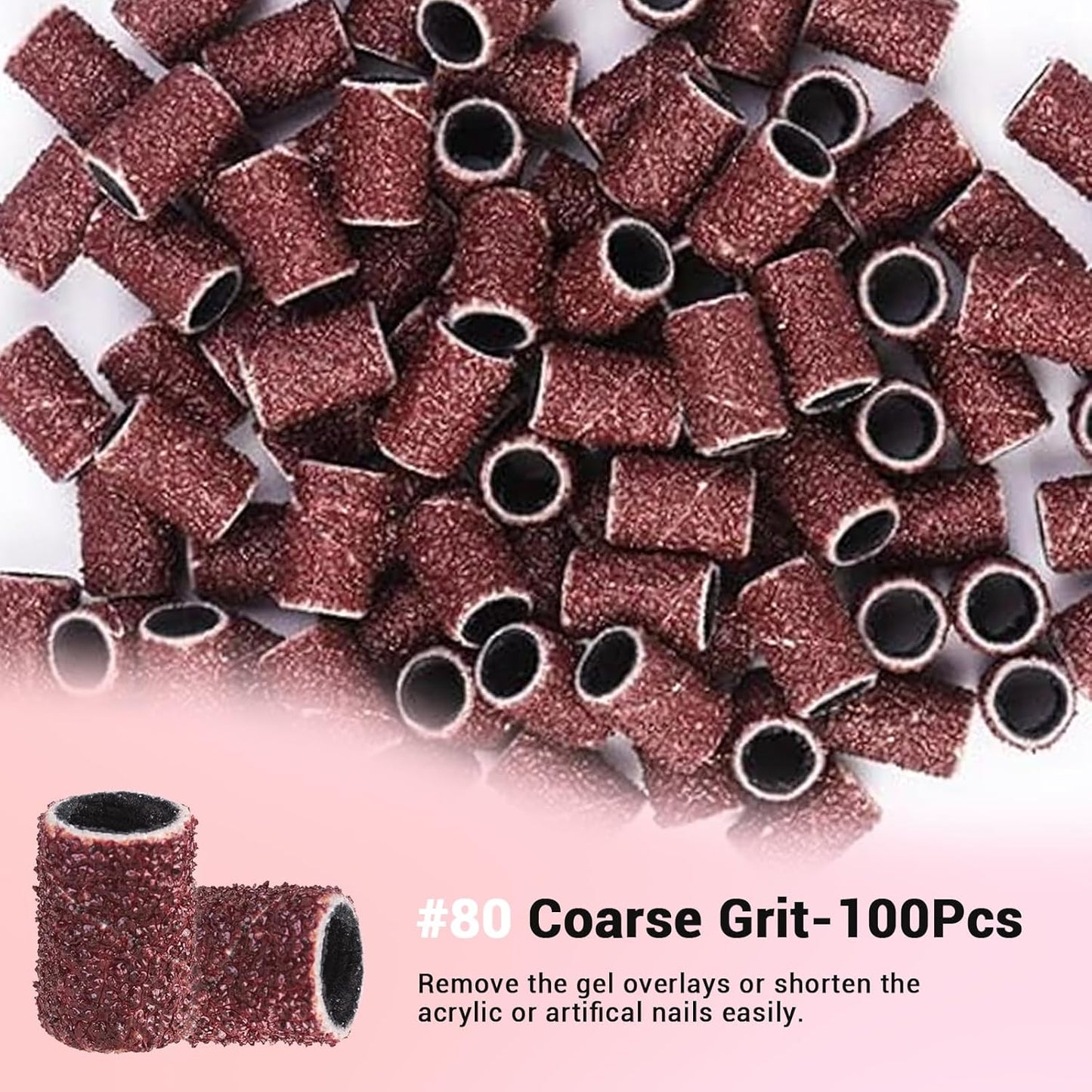 MelodySusie 100 Pcs Nail Drill Bits Sanding Bands for Nail Drill 80 Coarse Grit Nail File Sanding Bands for Acrylic Nails Gel Manicures and Pedicure