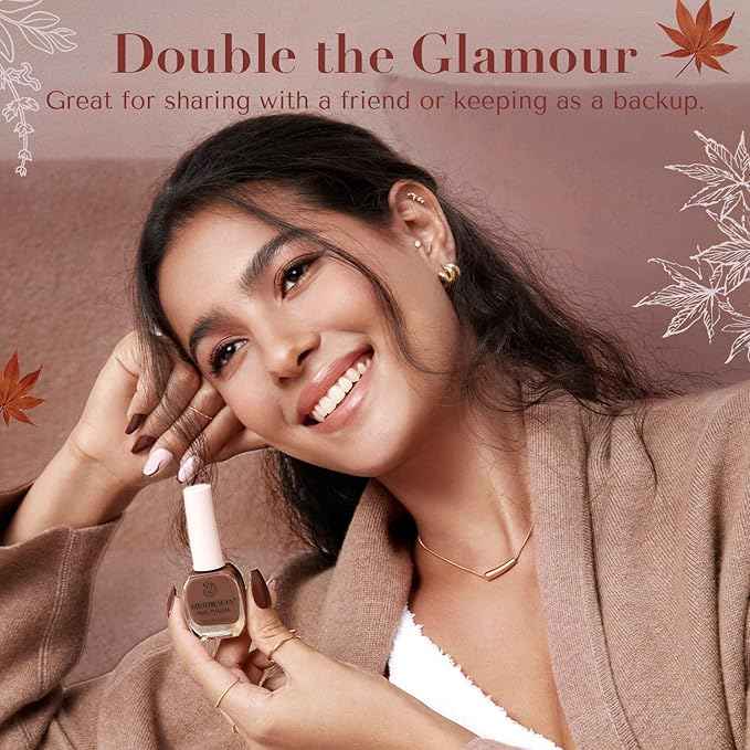 AZUREBEAUTY Brown Nail Polish Set 2 Colors Glitter Quick Dry Nail Polish Kits Fall Long Lasting French Tip Nail Polish Natural Manicure Diy Home Gift for Girls