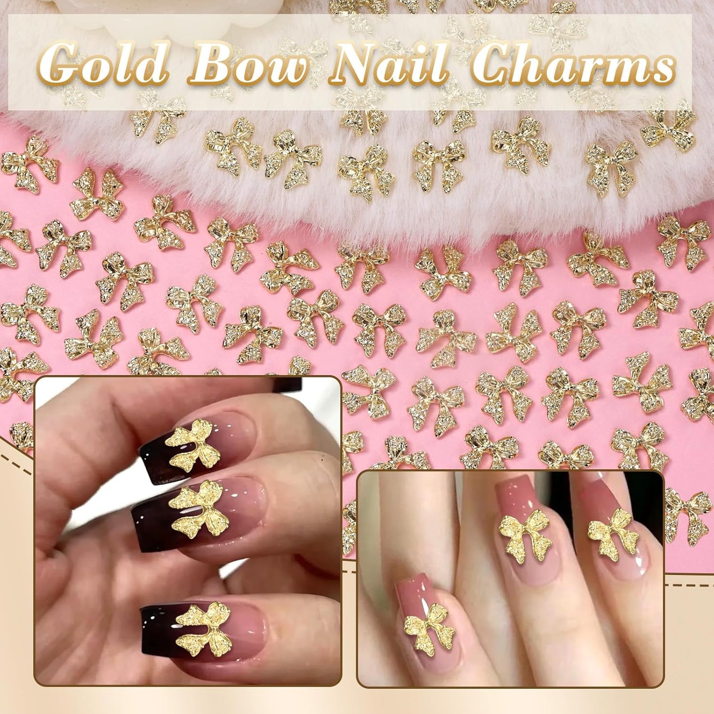 80 Pcs Gold 3D Bow Metal Nail Charm, Luxury Shiny Bows Nail Jewelry Charms for Alloy Nails, DIY Crafts