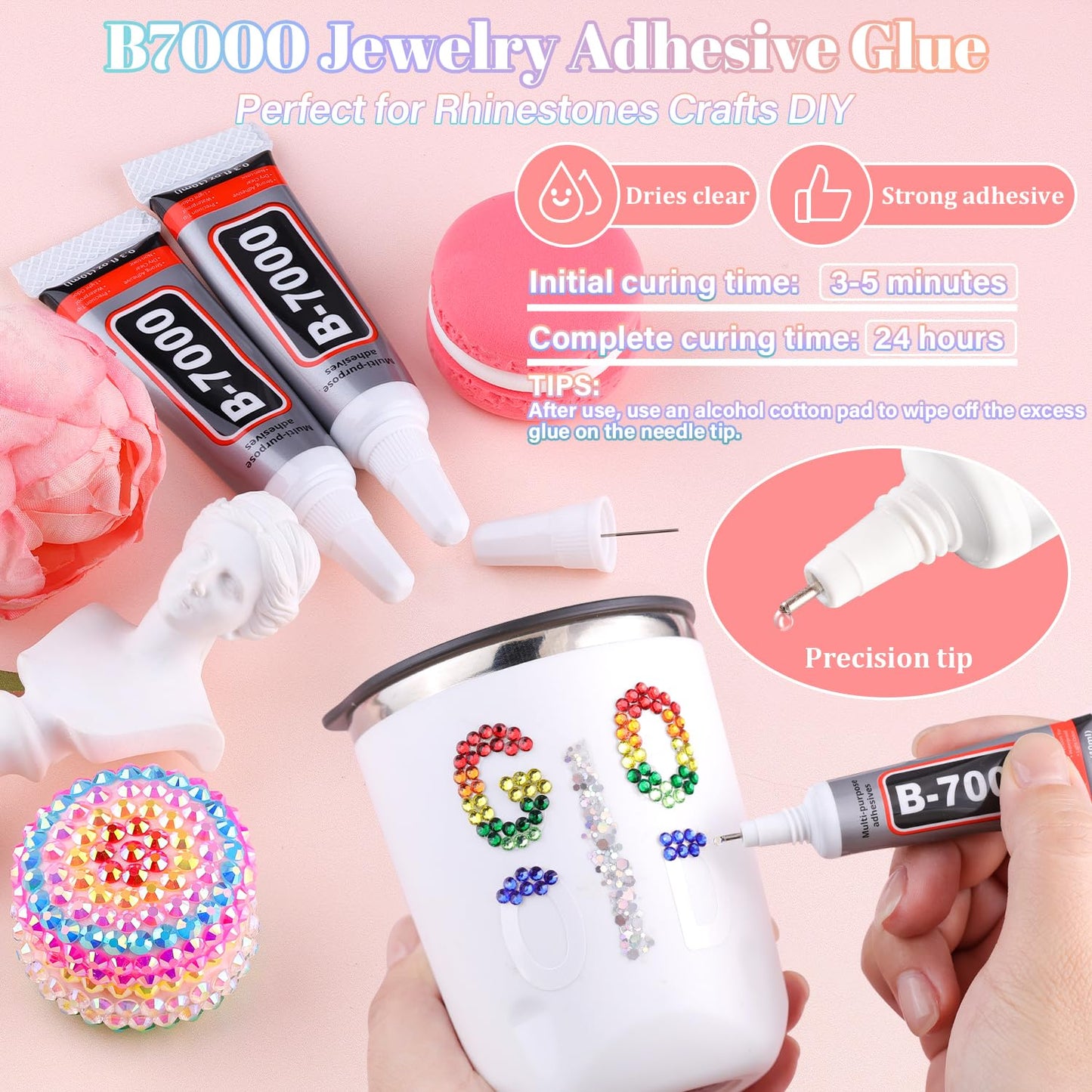 6600Pcs Resin Rhinestones for Bedazzling with B7000 Jewelry Glue, Multicolor 5mm Flatback Gems Rhinestones for Crafting, Clothing Tumblers Mugs Shoes Fabric Decor Nail Art