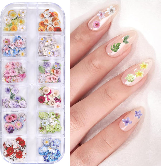 300Pcs 3D Flower Nail Art Charms Sequins Decals Colorful Mixed Flowers Leaves Design Slice Nail Flowers Ultra Wood Pulp Flakes Sequins 4