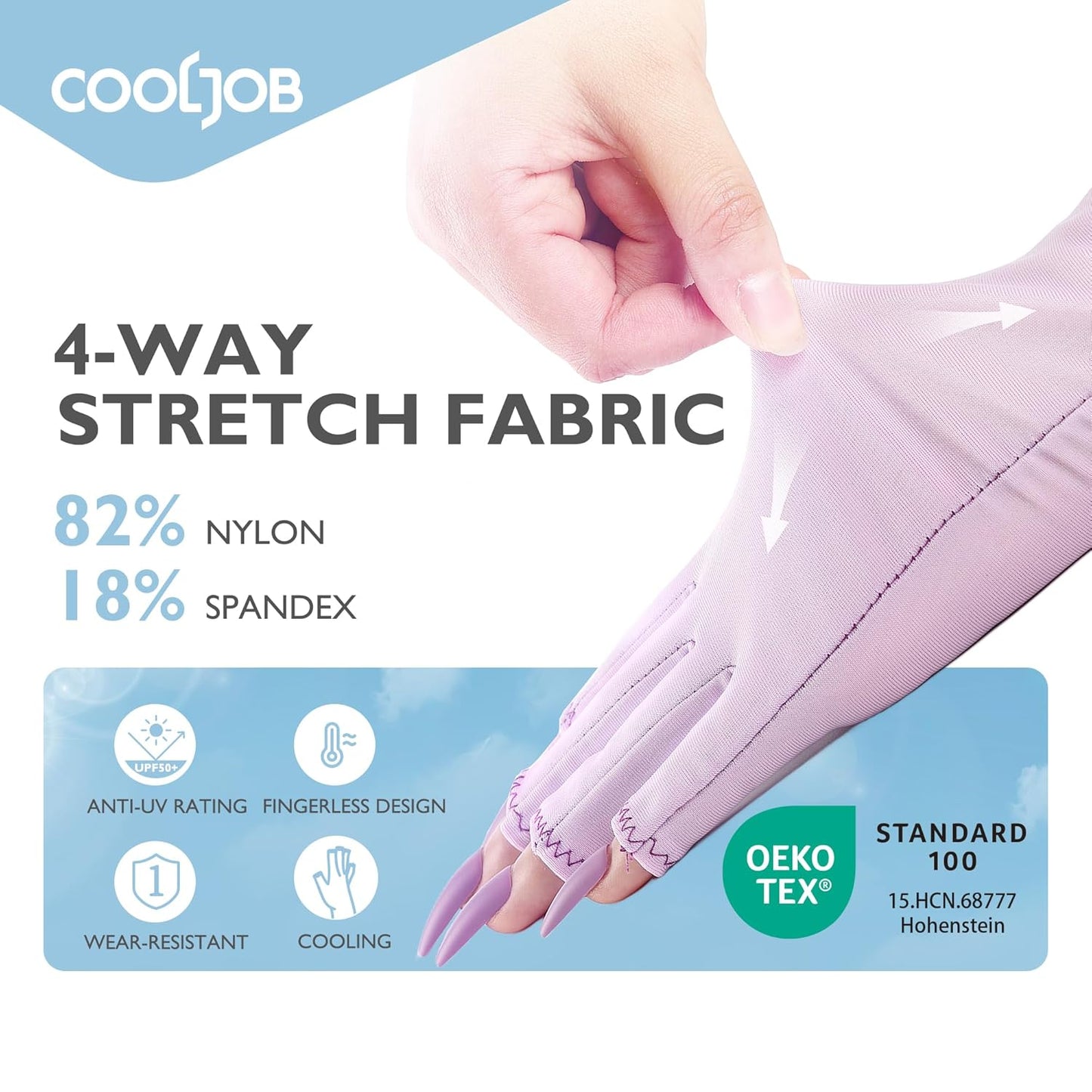 COOLJOB Anti-UV Gloves for Nail Lamp, Professional UPF50+ UV Protection Glove for Manicures, Art Skin Care Fingerless, Women Men Protect Hands from Sun and Nail Dryer Harm, Purple, 1 Pair