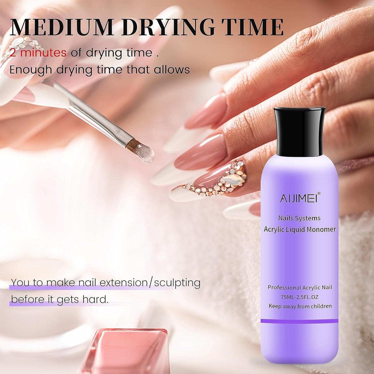 AIJIMEI Professional Acrylic Liquid Monomer and Brush Cleaner Set, 2.1 FL OZ Each, Acrylic Nail System Solution for Acrylic Nail Powders