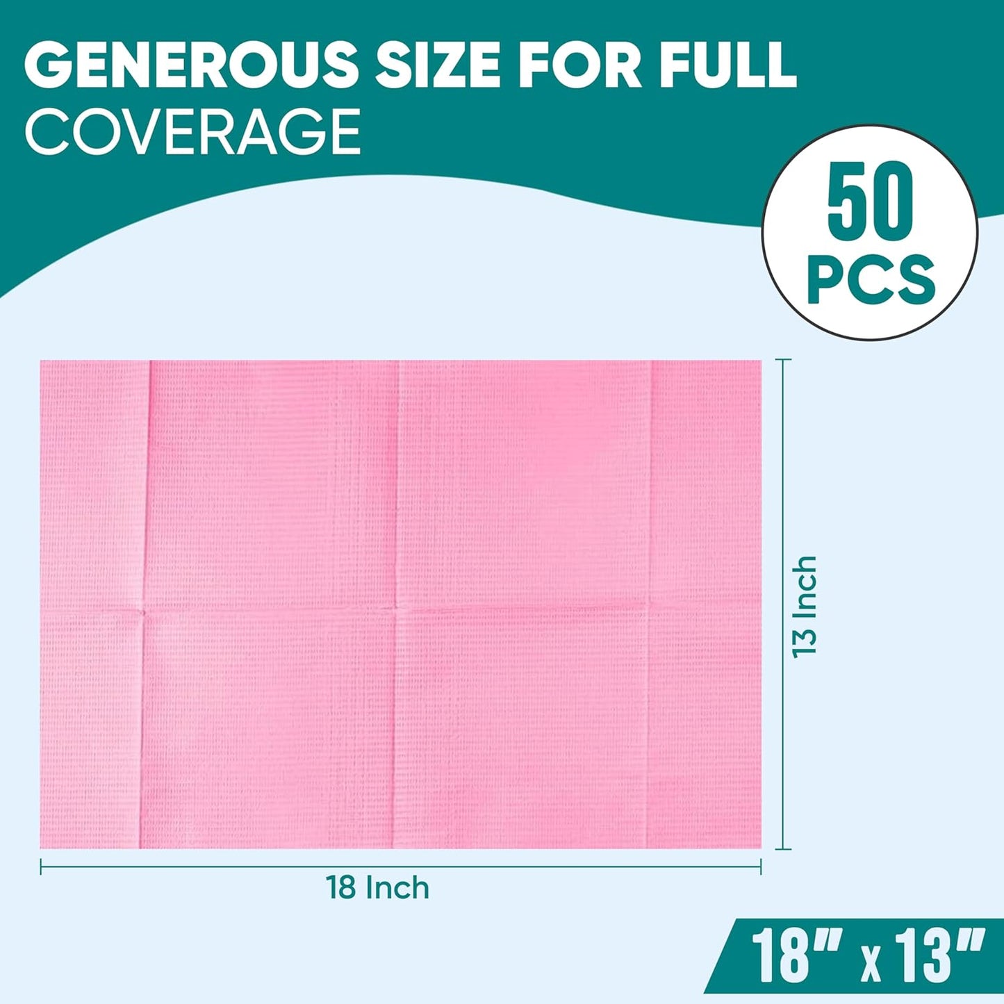 Amira Beauty Disposable Dental Bibs 13" x 18" – 3-Ply, Soft, Tear-Resistant, Waterproof Bibs for Dental, Nail, and Salon Professionals, Tattoo Napkins for Piercing, Pink, Pack of 50