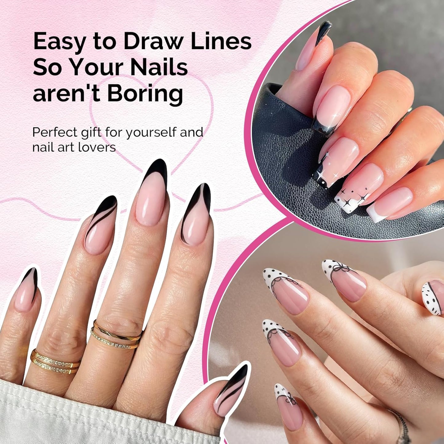 MelodySusie 8ML Black Gel Liner Nail Art Polish,for Line and Patterns of Painting,French Nail Tips,DIY Manicure Pedicure for Home DIY Salon Use
