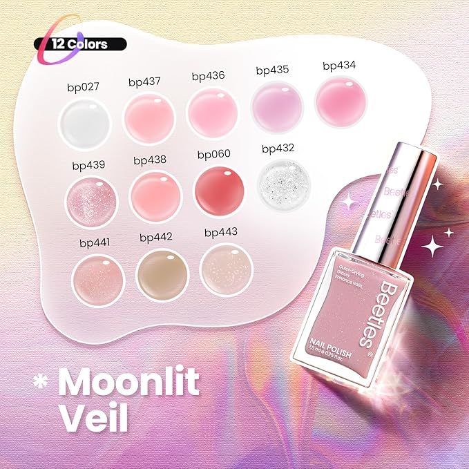 Beetles Nail Polish Set - 12 Colors Jelly Pink Quick Dry Nail Polish Glitter Nail Polish Kit Air Dry Serenely Chic Fingernail Polish Diy Nail Art Christmas Set Home