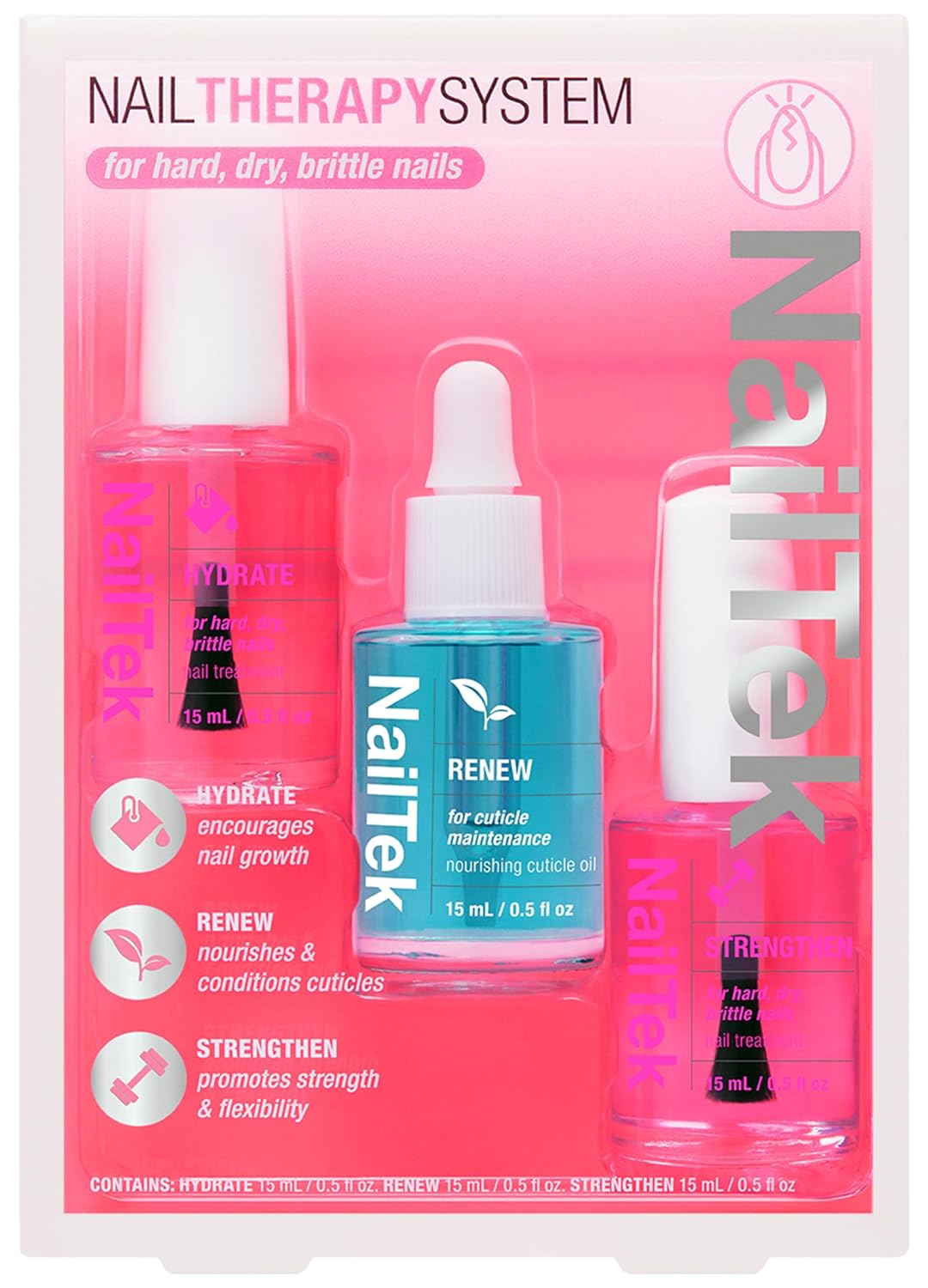 Nail Tek Therapy Kit – Nail Repair for Damaged Nails, Hydrate, Renew & Strengthen Nails Treatment, Made in USA, 0.5 fl oz each