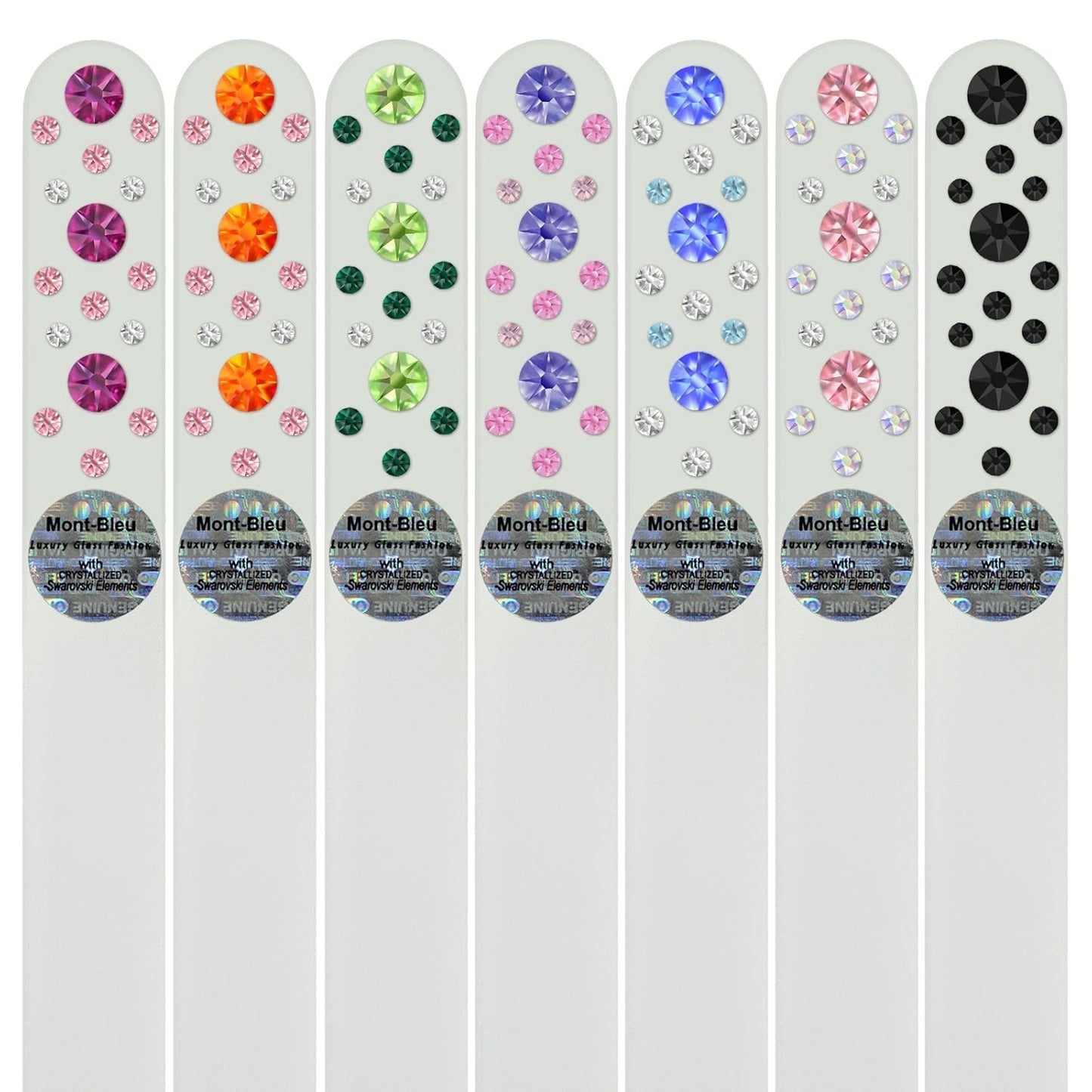 Mont Bleu Gift Set of 6 + 1 free Glass Nail Files hand decorated with crystals from Swarovski® | Hand Made, Czech Tempered Glass, Lifetime Guaranty