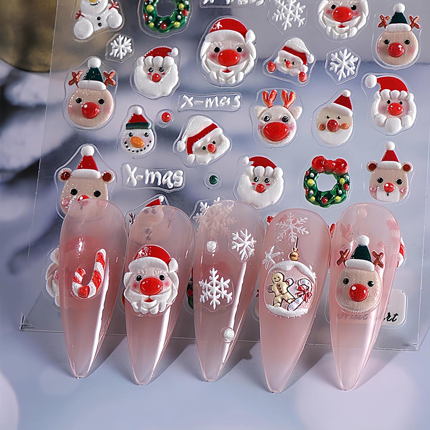 Christmas Nail Art Stickers 5D Exquisite Embossed Nail Decals Christmas Tree Santa Claus Snowflake Xmas Nail Design Winter Nail Supplies Christmas Holiday Nail Decorations for Women Girls 1 Sheets