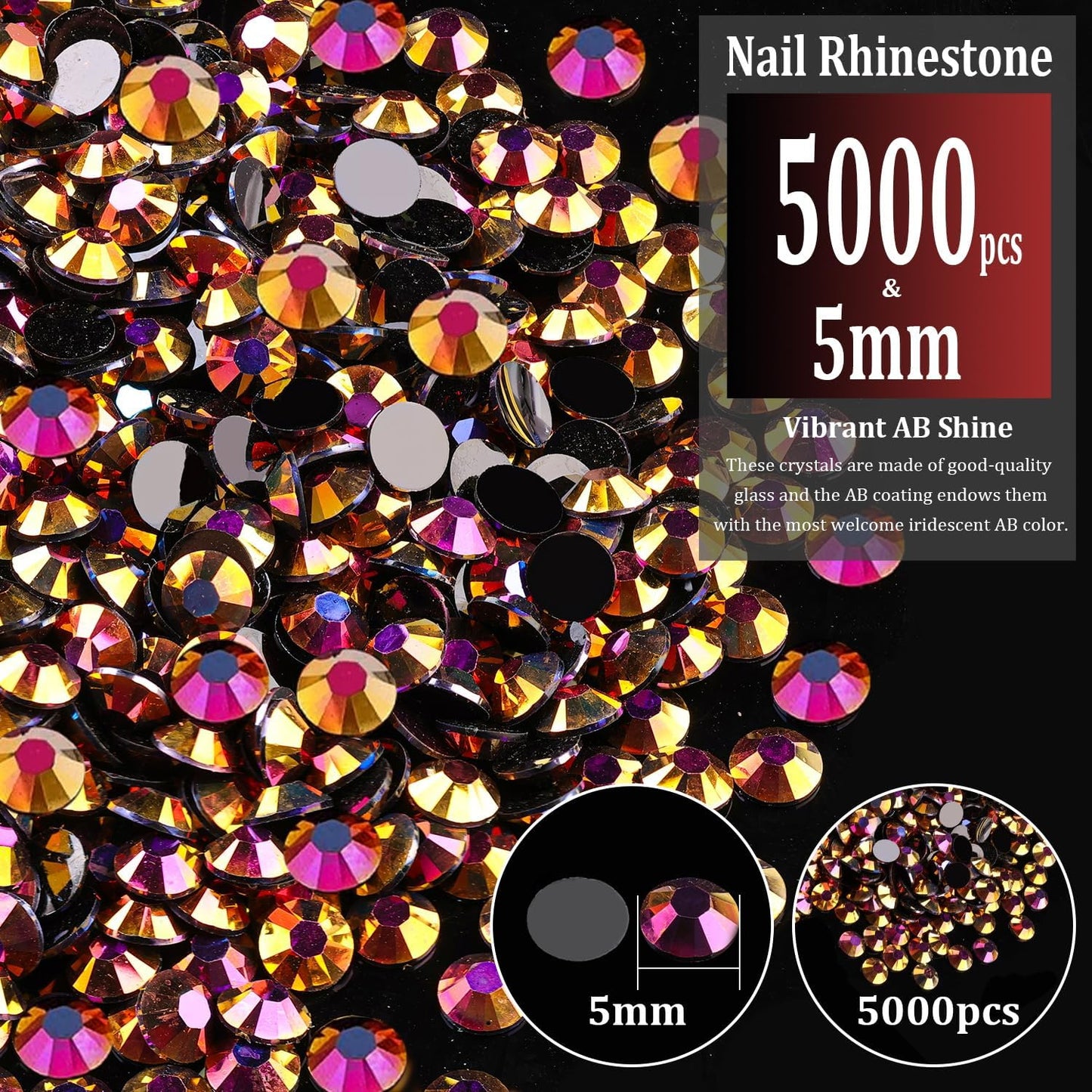 5000pcs 5mm Resin Rhinestones Bulk, Gold Rose AB Flatback Round Jelly Rhinestones Non Hotfix Crystal Gems Large Quantity Wholesale for DIY Crafts Clothes Bottles Face Makeup Manicure