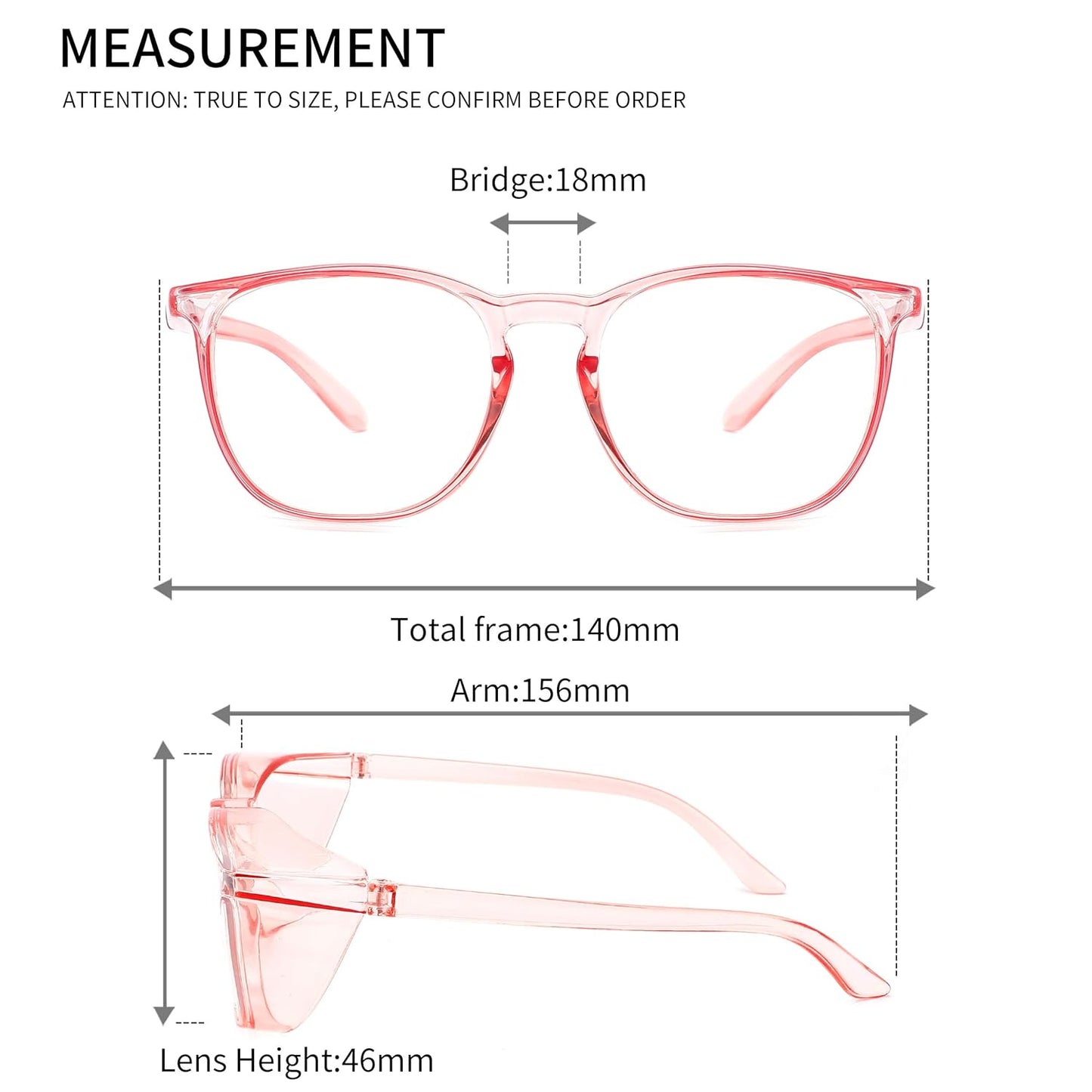 Alsenor Safety Glasses Anti Fog Goggles Protective Eyewear Blue Light Blocking Anti Dust UV Protection Glasses For Men Women (2 Pack (Pink + Clear))