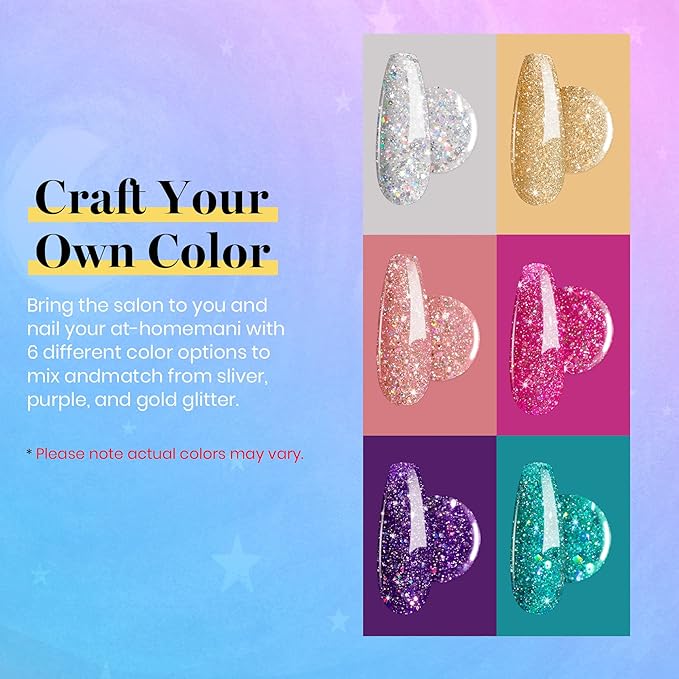 Beetles Glitter Gel Polish, 6 Pcs Pink Silver Platinum Gel Polish Kit Soak off Uv Lamp Shimmer Purple Pink Green Gold Glitter Nail Polish Kit Holiday Gift Design for Party