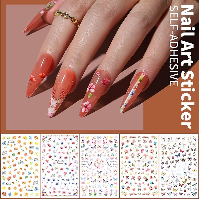 FANDAMEI Nail Art Kit, Nail Art Brushes Set, Nail Art Dotting Tools, Nail Stickers, Butterfly Nail Art Sequins, Nail Foils, Nail Art Flakes Iridescent, Rhinestones For Nails Design