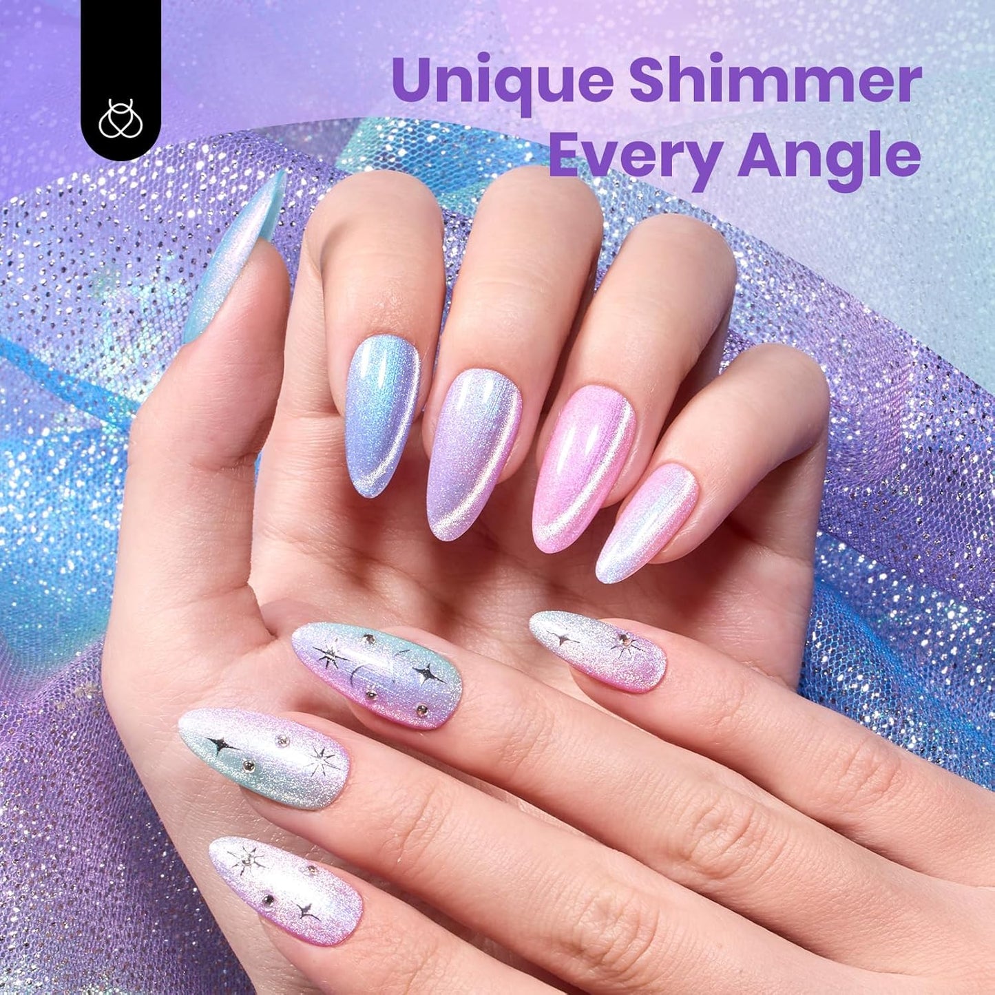 Beetles Cat Eye Gel Nail Polish Set - 6 Colors Summer Chameleon Cat Eye Green Pink Blue Purple Mermaid Gel with Magnet Soak Off UV Prismatic Mirage Collection Salon Nail Art Manicure Gift for Women