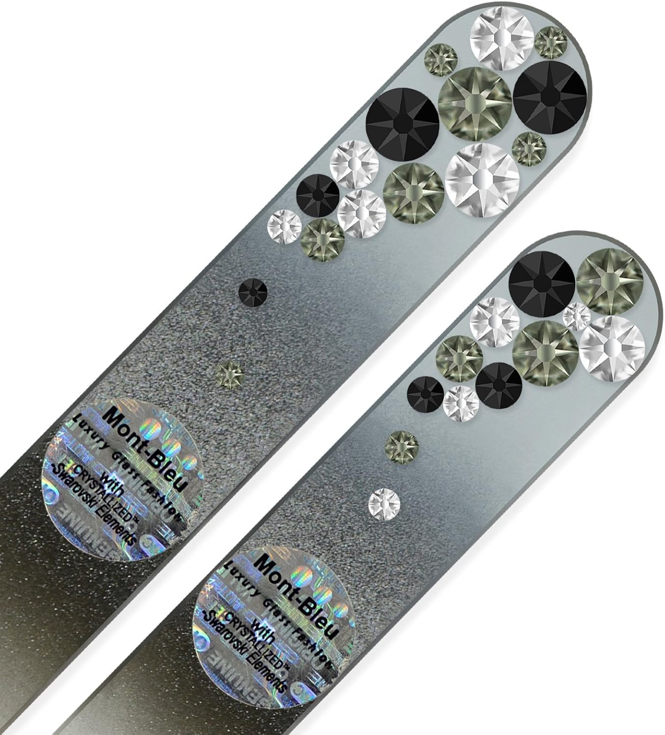Gifts for her - Mont Bleu Premium Set of 2 Glass Nail Files Hand Decorated with Crystals - Genuine Czech Tempered Glass - Handmade Womens Gifts - Crystal Nail Files Kit for Natural Nails