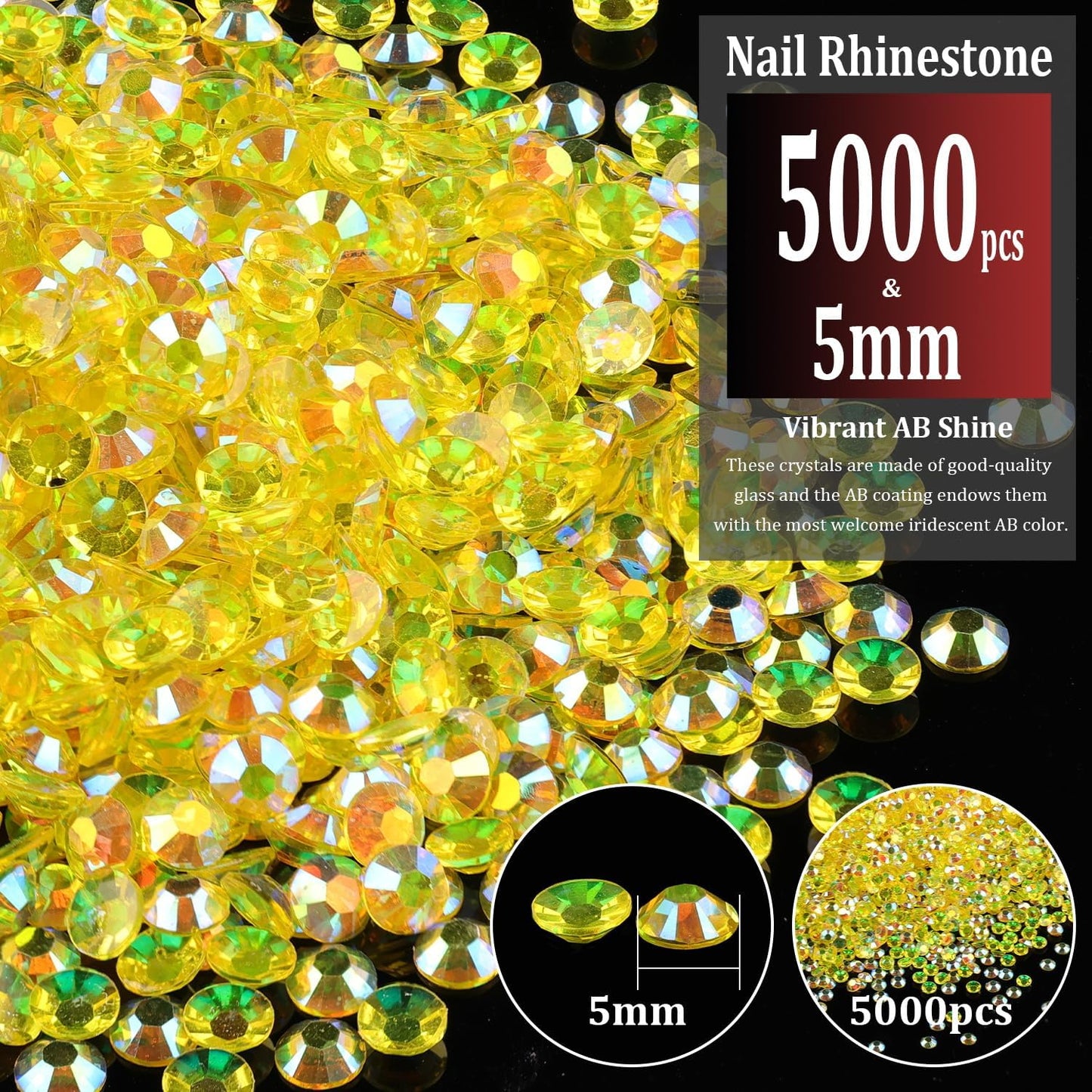5000pcs 5mm Resin Rhinestones Bulk, Transparent Lemon Yellow AB Flatback Round Jelly Rhinestones Non Hotfix Crystal Gems Large Quantity Wholesale for DIY Crafts Clothes Bottles Face Makeup Manicure