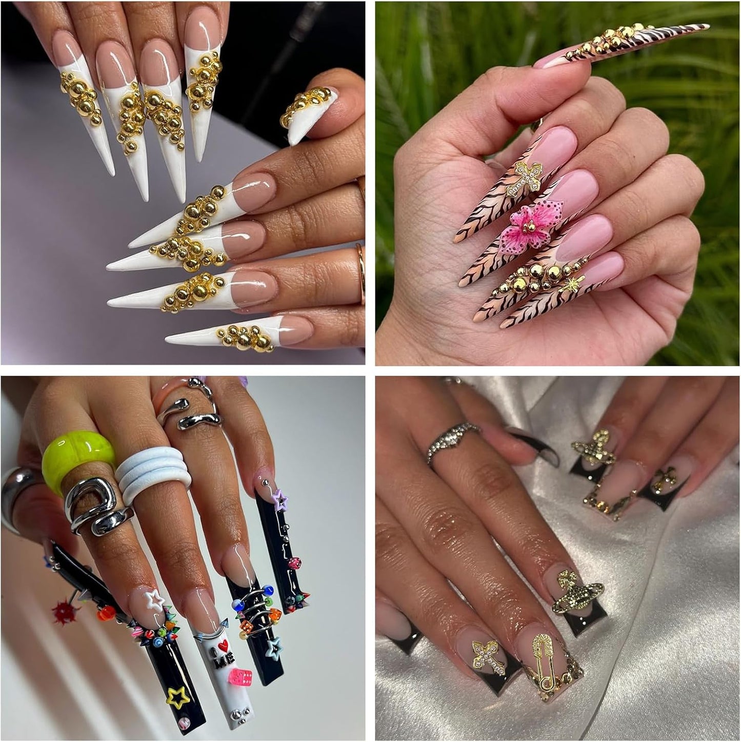 154PCS Gold Nail Charms for Acrylic Nails,Star Planet Cross Handcuffs Pins Doorknobs Puncture Golden Half Round Pearl Nail Accessories Nail Art Supplies Manicure Craft DIY