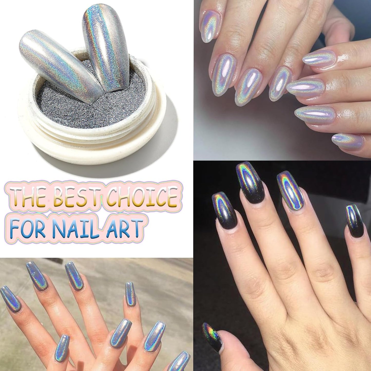 Chrome Nail Powder 8 Colors Chrome Powder for Nails Art Glitter Mirror Effect Holographic Pigment Aurora Iridescent Chameleon Powder 8g/Jar,Manicure Decoration Supplies,8 Sponge Sticks