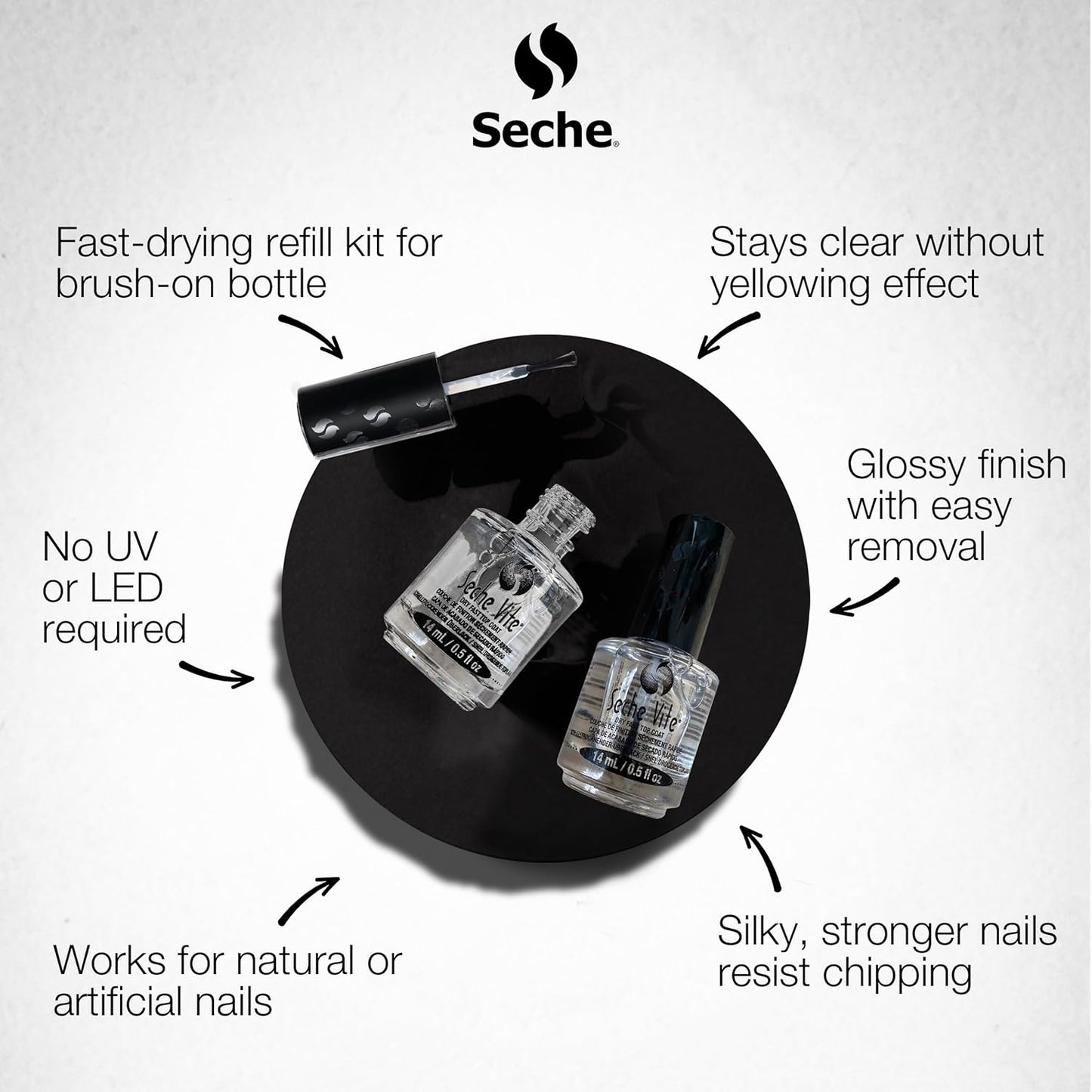 Seche Vite Dry Fast Top Coat 16oz Refill Kit, 16 oz Refill & 4 x 0.50 oz