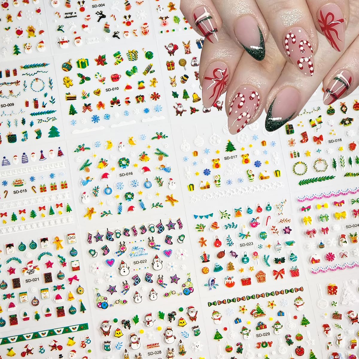 90 Sheets Nail Stickers for Nail Art, Halloween Nail Art Stickers 3D Self-Adhesive Christmas Nail Decals for Nails Design, Snowflake Nail Decoration Holiday Nail Accessories for Women Girls