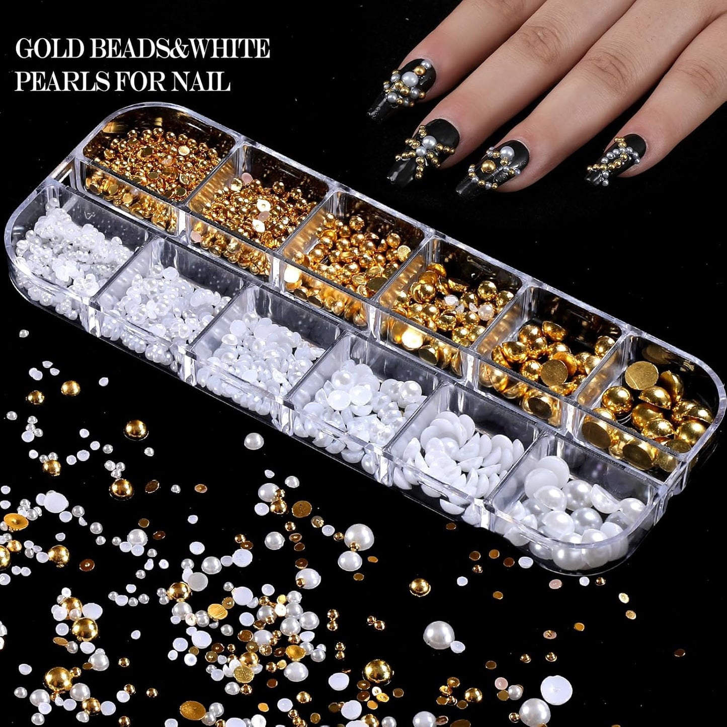 Nail Charms,Nail Gems, Flower Bow Butterfly Nail Charms and Gems,Nail Art Studs and Rhinestones,Nail Decorations Kit with Gold Beads,White Pearls for Nails,Nail Glitters and Stickers