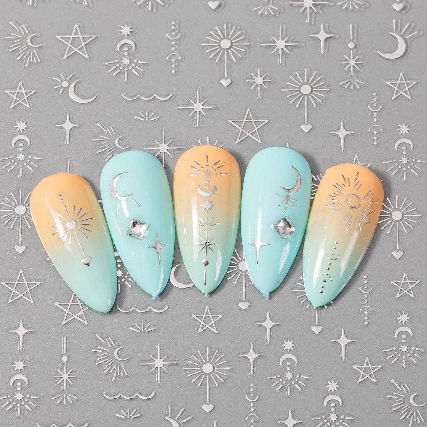 2 Sheets 3D Nail Stickers Star Moon Nail Art Decals Gold Silvery Nails Supplies Self-Adhesive Manicure Supplies for Women