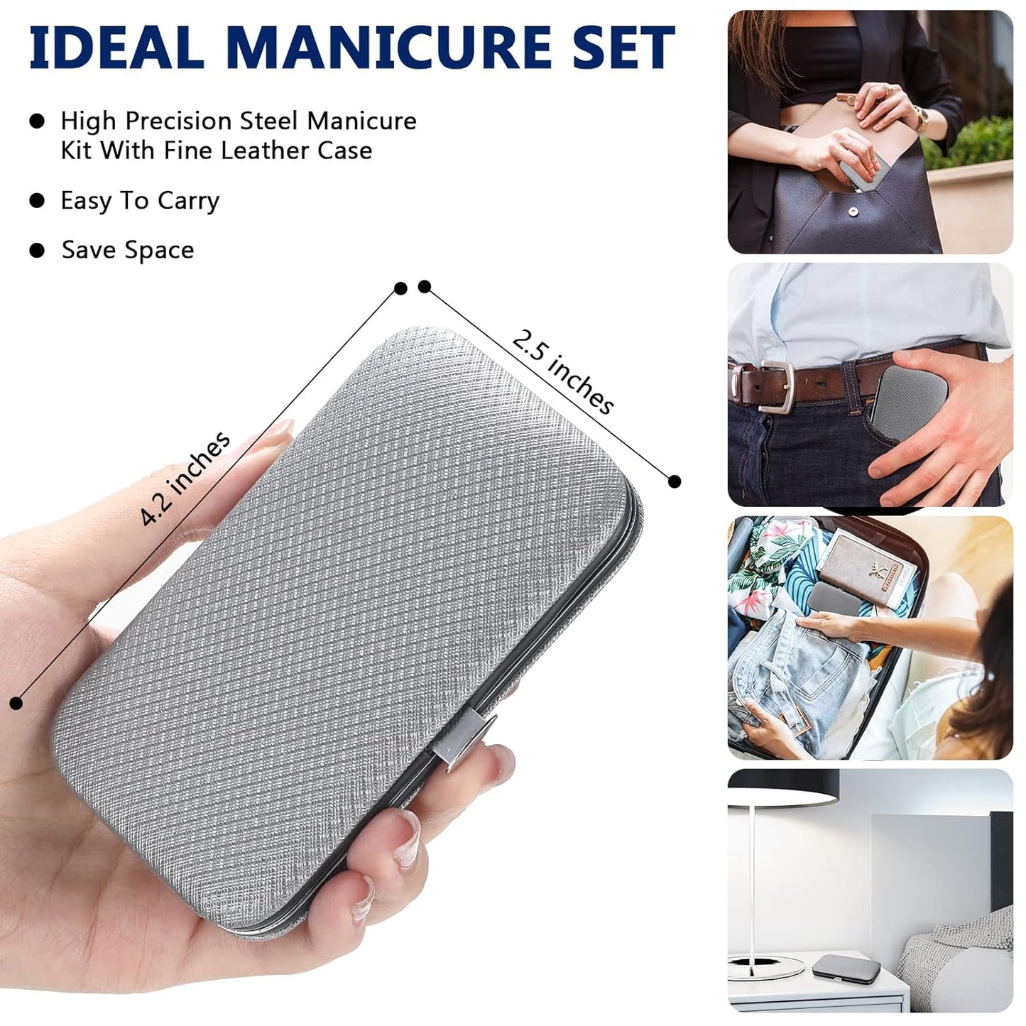 Lasnten 24 Set Christmas Manicure Set Bulk Nail Clippers Grooming Nail Kit Stainless Steel Professional Pedicure Kit Pedicure Tools with Travel Case Gifts for Xmas Men Women(8 in 1,Gray, Silver)