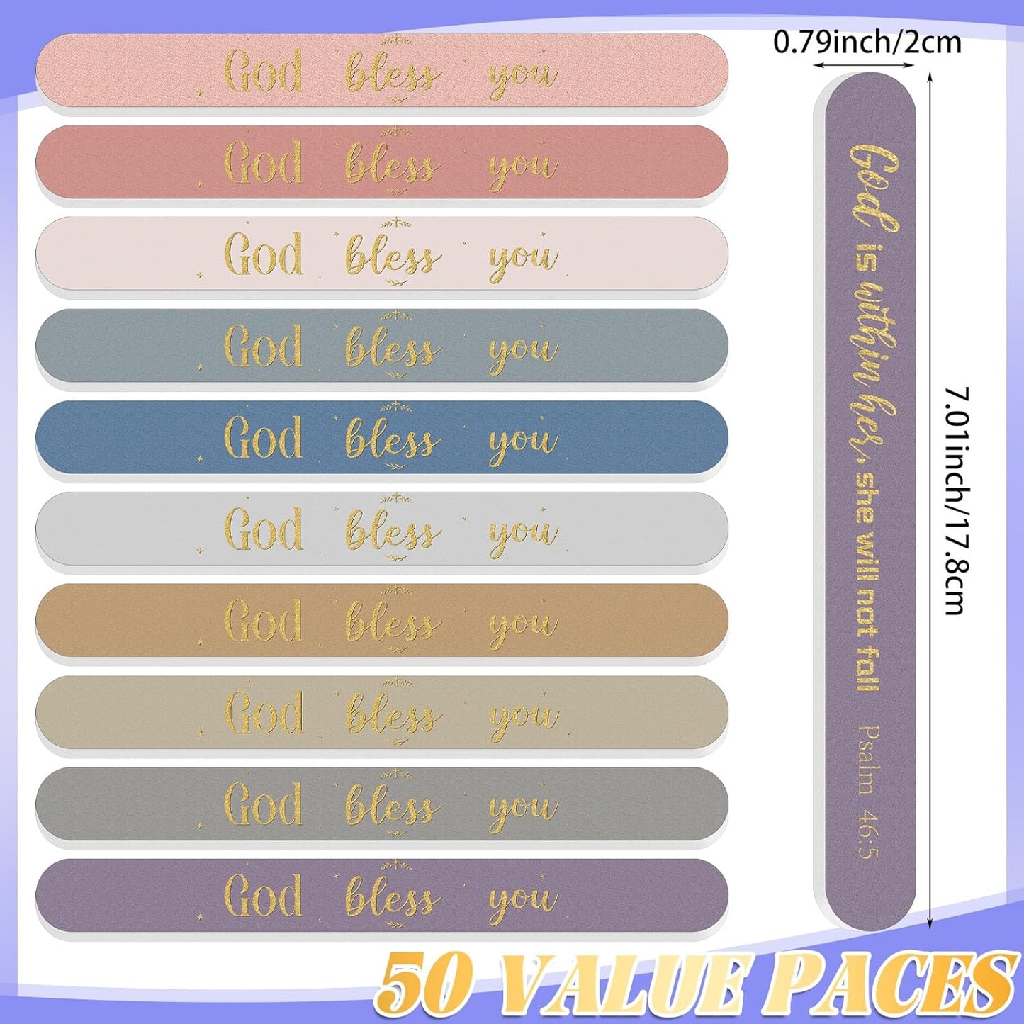50 Pack Christian Gifts for Women Bulk Bible Verse Scripture Nail Files Christian Religious Party Emery Boards Employee Appreciation Gifts for Team Staff Coworkers Teachers