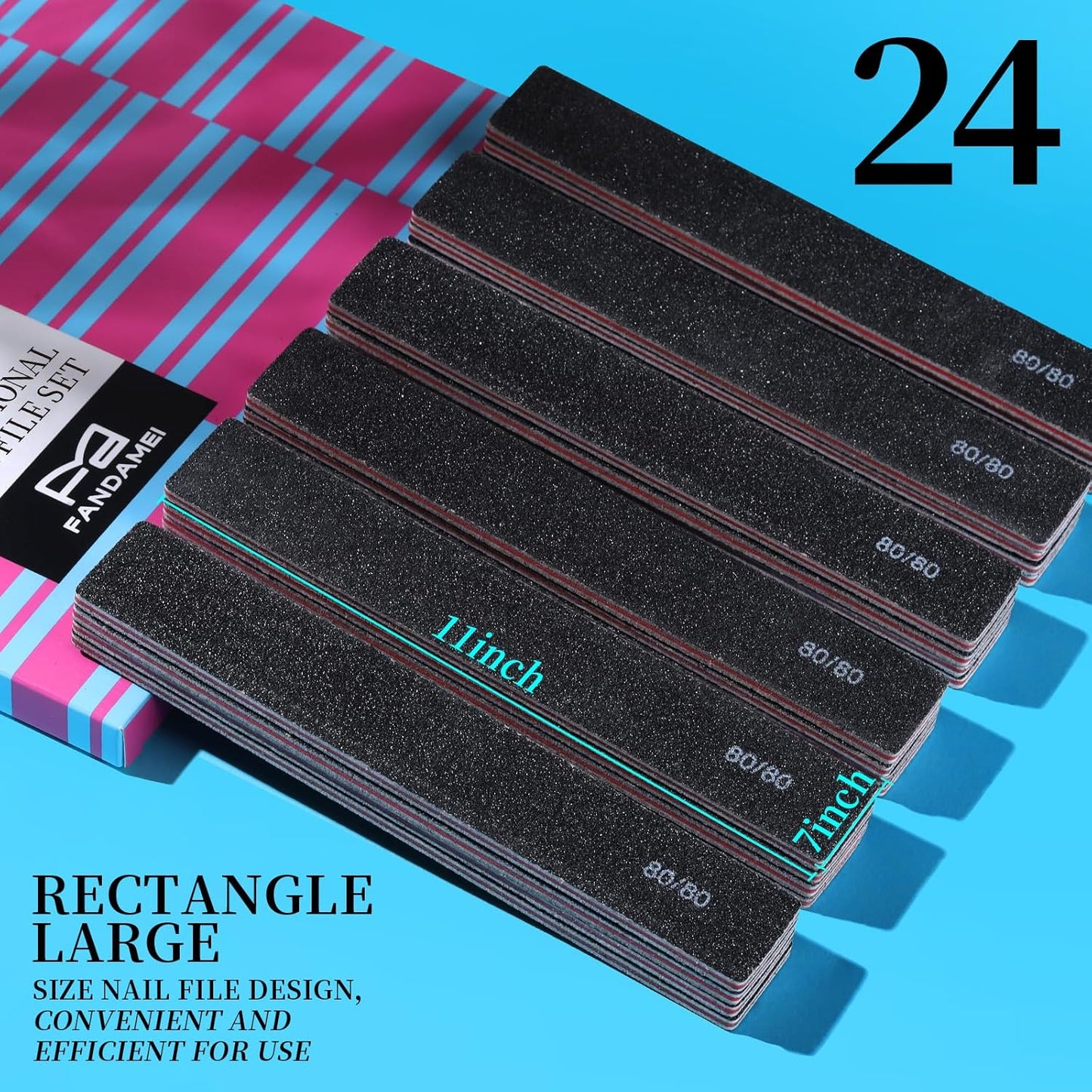 FANDAMEI 24PCS 80/80 Grit Nail File, Nail Files Kit, Double Sided Emery Boards for Nails, Professional Nail File for Natural Acrylic Nails, Rectangular Manicure Nail Files Set, Coarse Grit 80/80