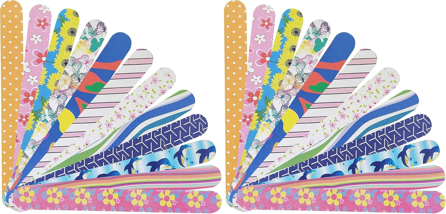 Colorful Nail File Strips - Double Sided Filers for Shaping and Smoothing Toenails and Fingernails - Manicure and Pedicure Nail Buffers - 24 Pack