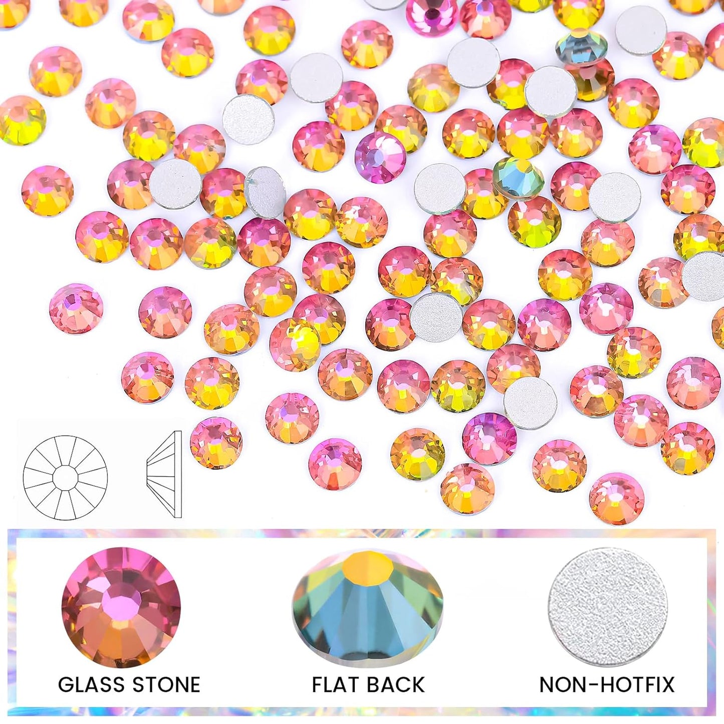 Novani Crystal Rhinestones, Flatback Loose Gemstones 1440pcs Glass Rhinestones for Clothes Shoes Crafts Makeup Nail Art and DIY Decorations(SS16, Rainbow)