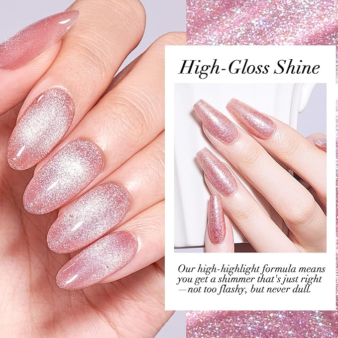 AZUREBEAUTY Cat Eye Nail Polish no Gel Fast Drying Pink Shimmer 2 Colors Natural Nail Lacquer High Shine DIY Salon Home Women Gifts