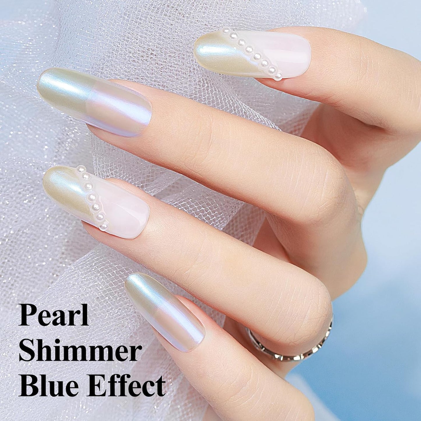 Quick Dry Nail Polish 12ML, Mermaid Shimmer Pearl Aurora Blue Nail Polish Regular Air Fast Drying Fingernail and Toenail Nail Lacquer Polish Natural Color Nail Art Salon DIY at Home