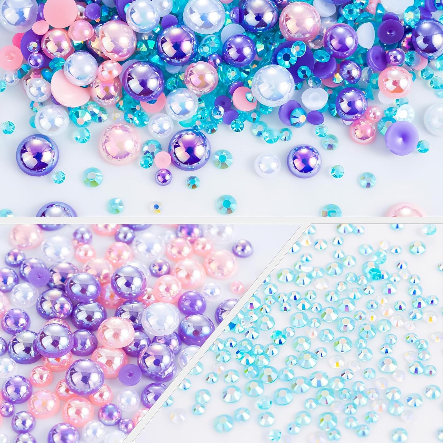 60g Purple Pink Flatback Rhinestones Half Pearls for Crafting, Mixed Size 3mm-10mm Resin Rhinestones for Bedazzling, Small Pearls for DIY Tumblers Mugs Nail Art Shoes Clothes with Glue