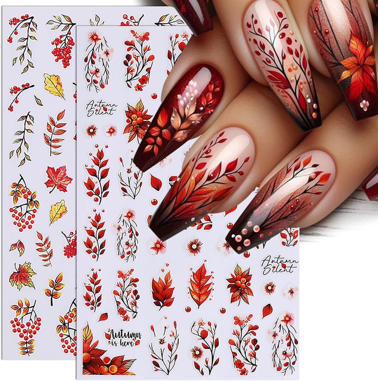 Fall Pumpkin Nail Stickers Decals 10PCS Autumn Maple Leaves Designs for Nails Art Squirrel Mushroom 3D Self-Adhesive Sliders Manicure Fall Nail Art Stickers Supplies for Women DIY Holiday Decoration