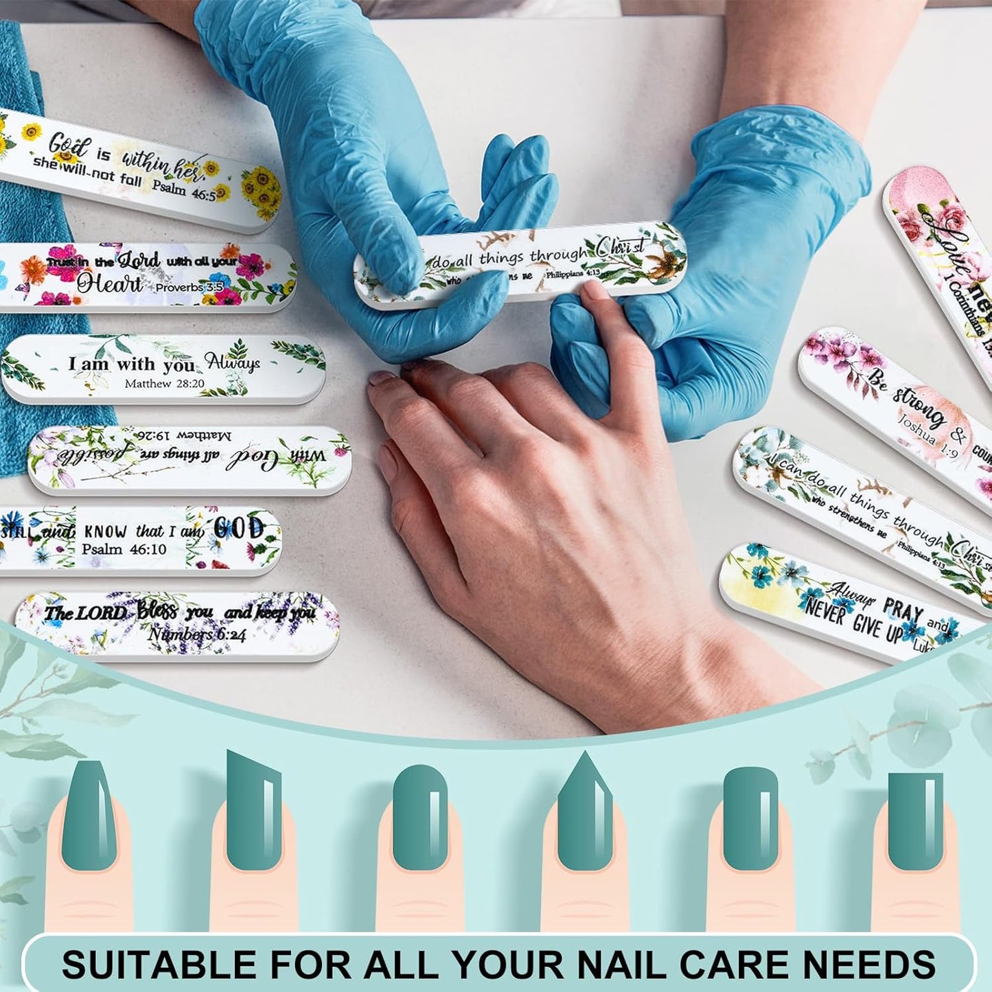 50 Pack Christian Gifts for Women Bulk Church Bible Verse Nail Files Floral Scripture Emery Boards Christian Religious Gift Nail Files for Employee Appreciation Teacher Staff Coworkers Women