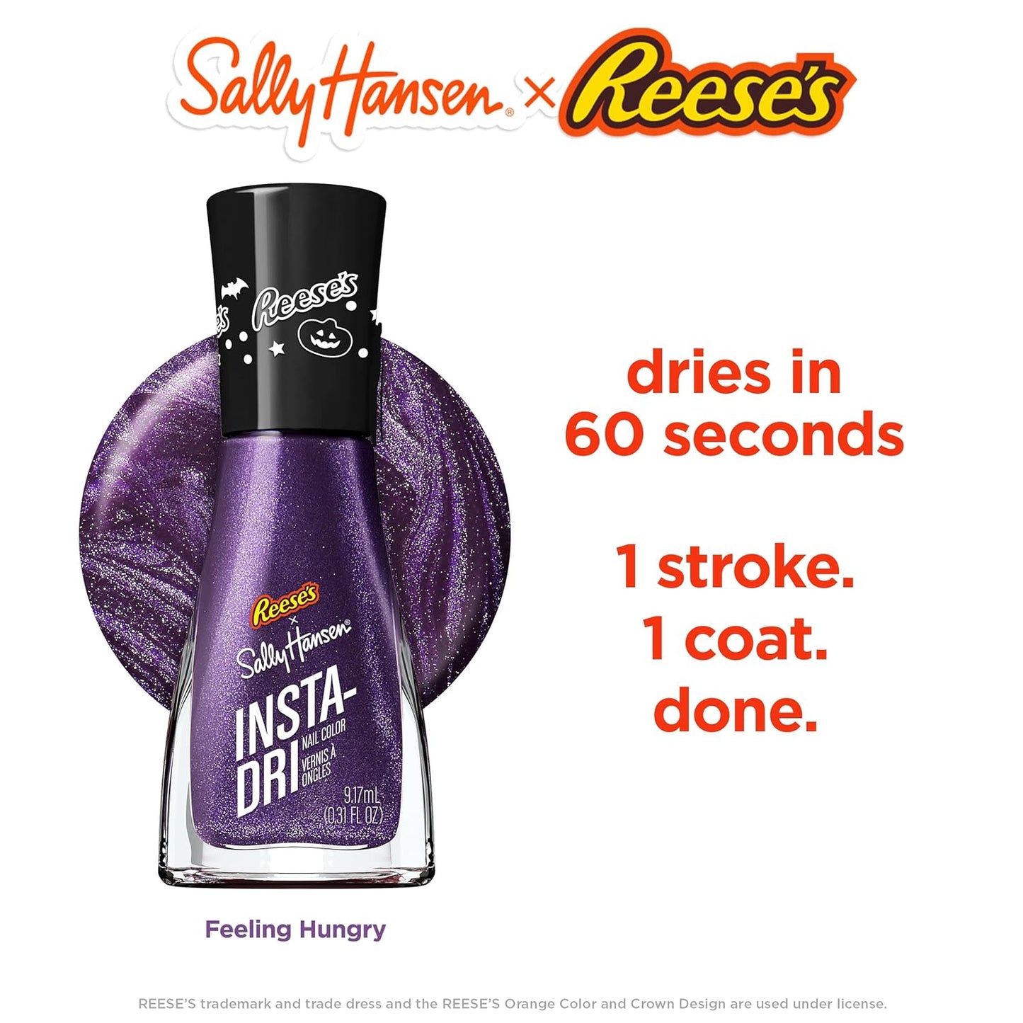 Sally Hansen Insta-Dri Reese's Nail Polish | Quick Dry, Long Lasting, Streak-Free Shine | Opaque, Shimmery | 735 Feeling Hungry. | Deep Dark Purple Nail Color