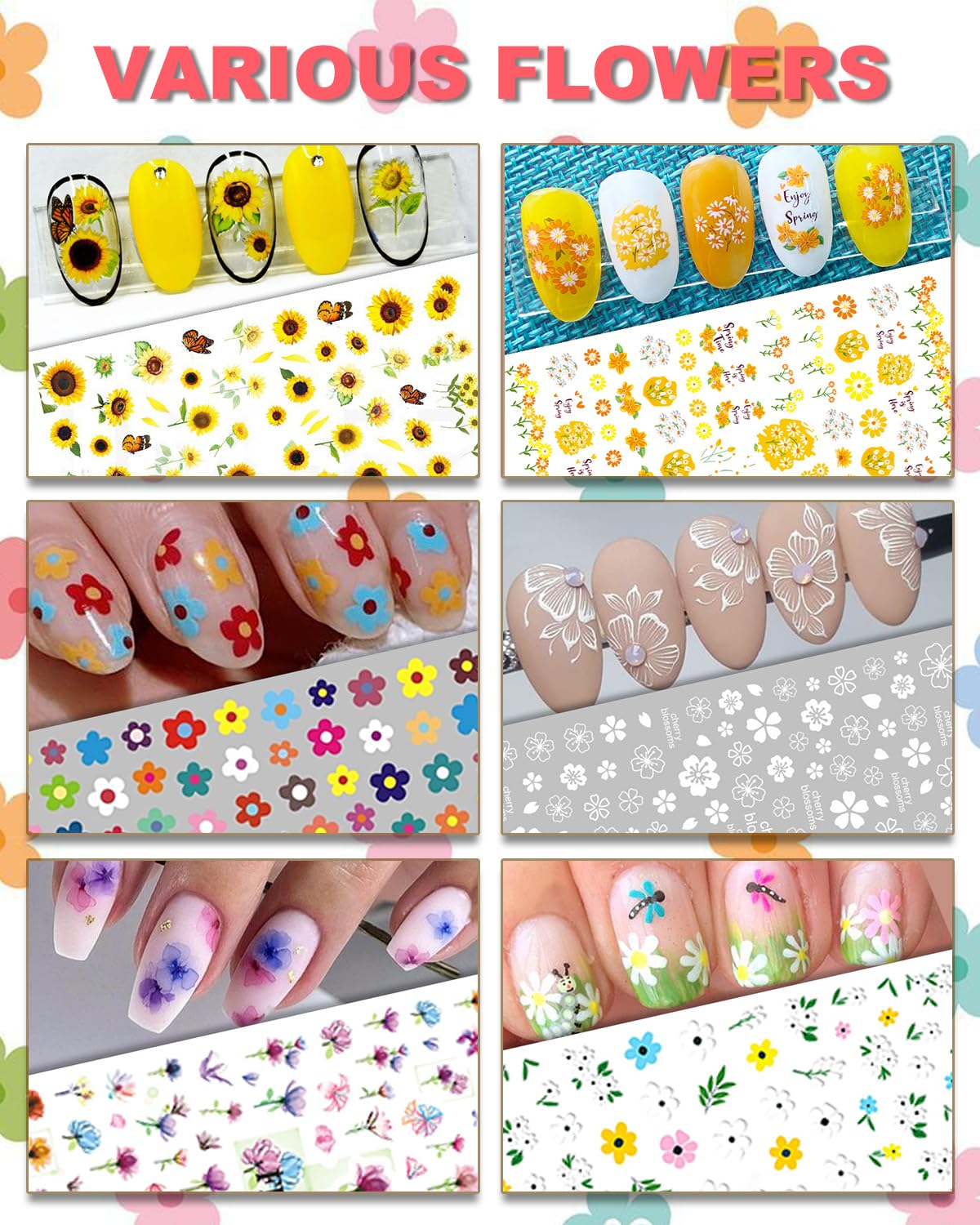 30 Sheets All Holiday Nail Art Stickers, Variety Pack Seasonal Nail Decals, Self-Adhesive Colorful Design for Daisy Flowers Butterflies Star Halloween Christmas