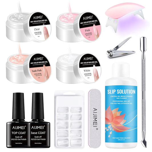 AIJIMEI Solid Builder Gel Kit With Manicure Tools for Nails 15ML 4IN1 NailExtensionGel UV & LEDGel forNails Long-Lasting NailExtension Gelfor NailsManicure DIY at Home (SOLID-GEL-A7)