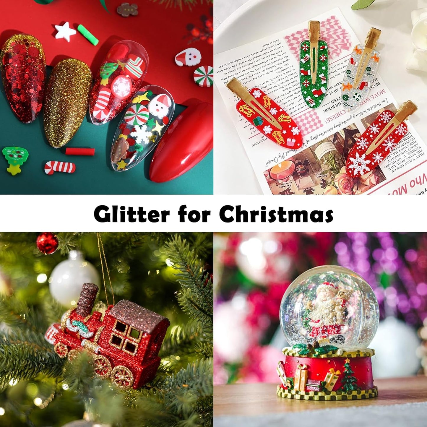 Renfio Xmas Chunky Glitter,Red White Green Mixed Color Glitter for Xmas,1.76oz/50g Mixed Size Iridescent Hexagon Sequin Sparkle for Snowglobe Tumbler,Resin,Craft,Nail,Face,Hair,Festival Decor,Ornament