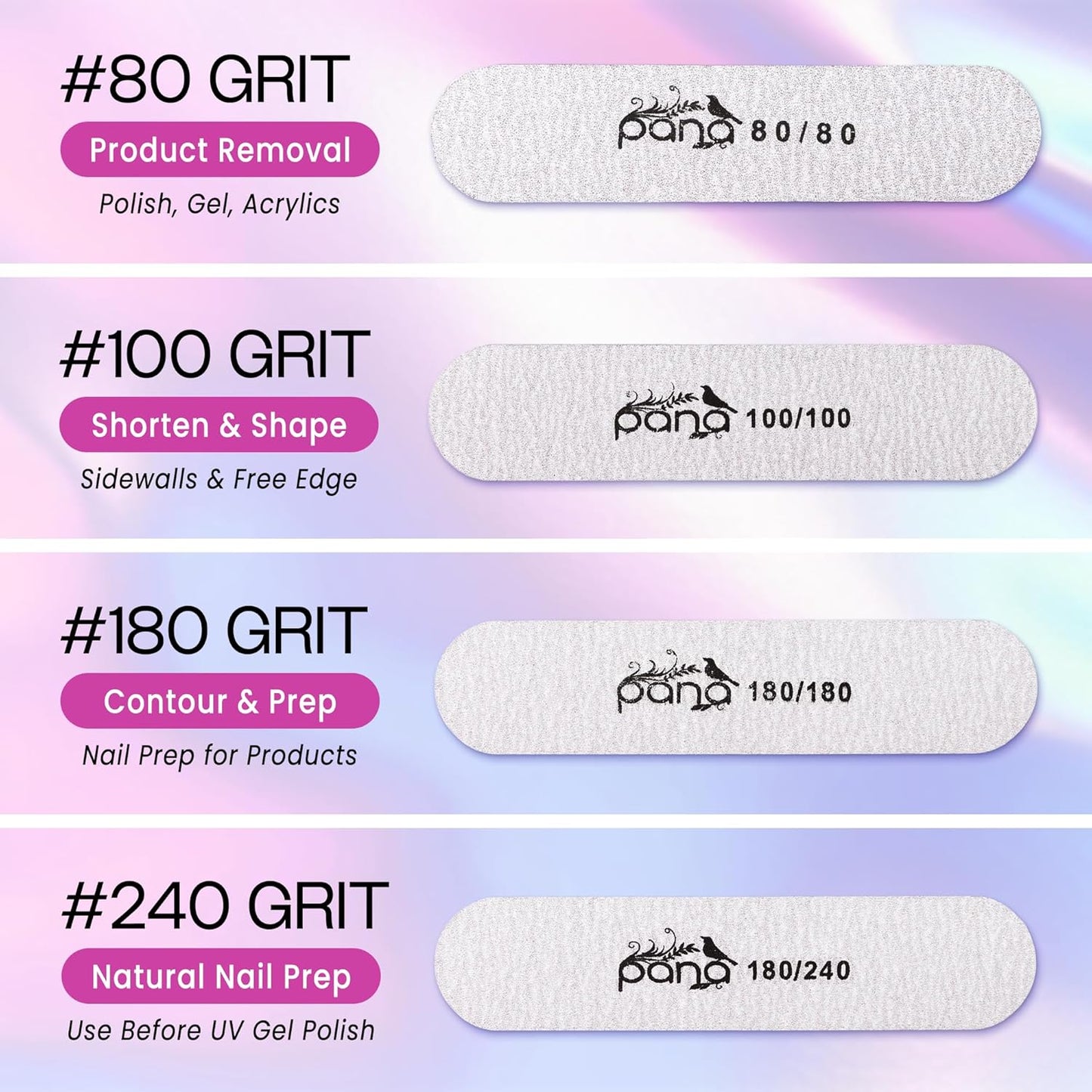 25PCS Mini Size PANA Professional Double Sided Nail Files - Zebra, 180/240 Grit - Emery Board Nail Buffering File Manicure Pedicure Nail Polisher Washable