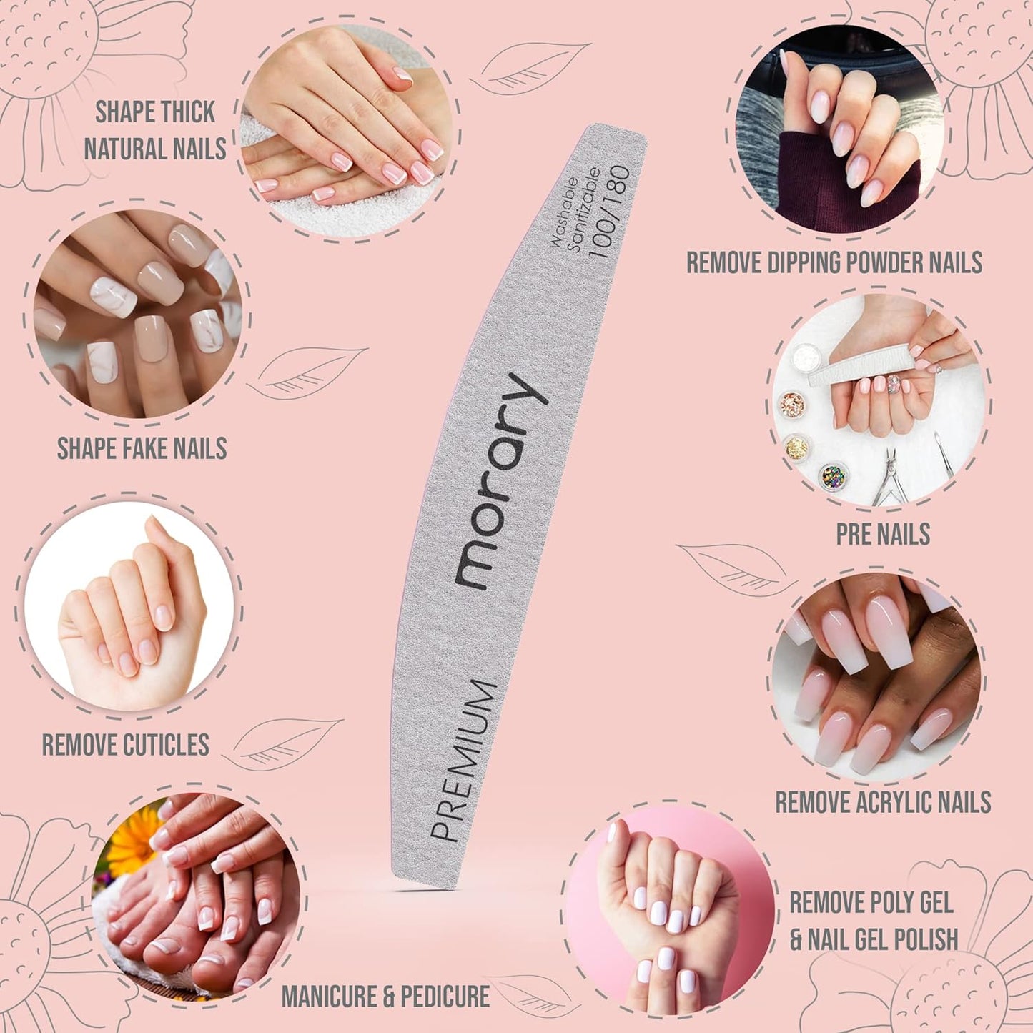 Nail File 100/180 Grit Nail Files for Natural Nails Acrylic Nails Double Sided Emery Board Fingernail Files Limas para Acrilico 12 Pack