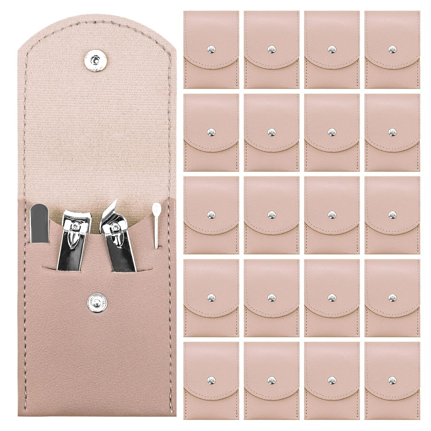 20 Sets Manicure Set Bulk, Nail Clippers Kit Stainless Steel Fingernail Clippers Set, Sturdy Nail Tip Cutter Trimmers Professional Grooming Toenail Clippers Personal Pedicure Kits Gift (Pink 4 in 1)