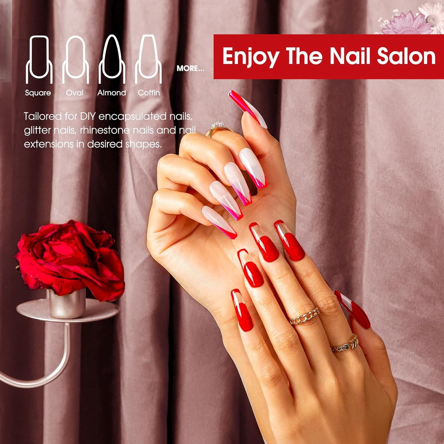 ROSALIND 2 oz Red Poly Nail Gel, Big Tubes Builder Red Gel for Nail Art Decoration, Nail Thickening Poly Nail Gel Easy to DIY Use at Home Need UV Lamp