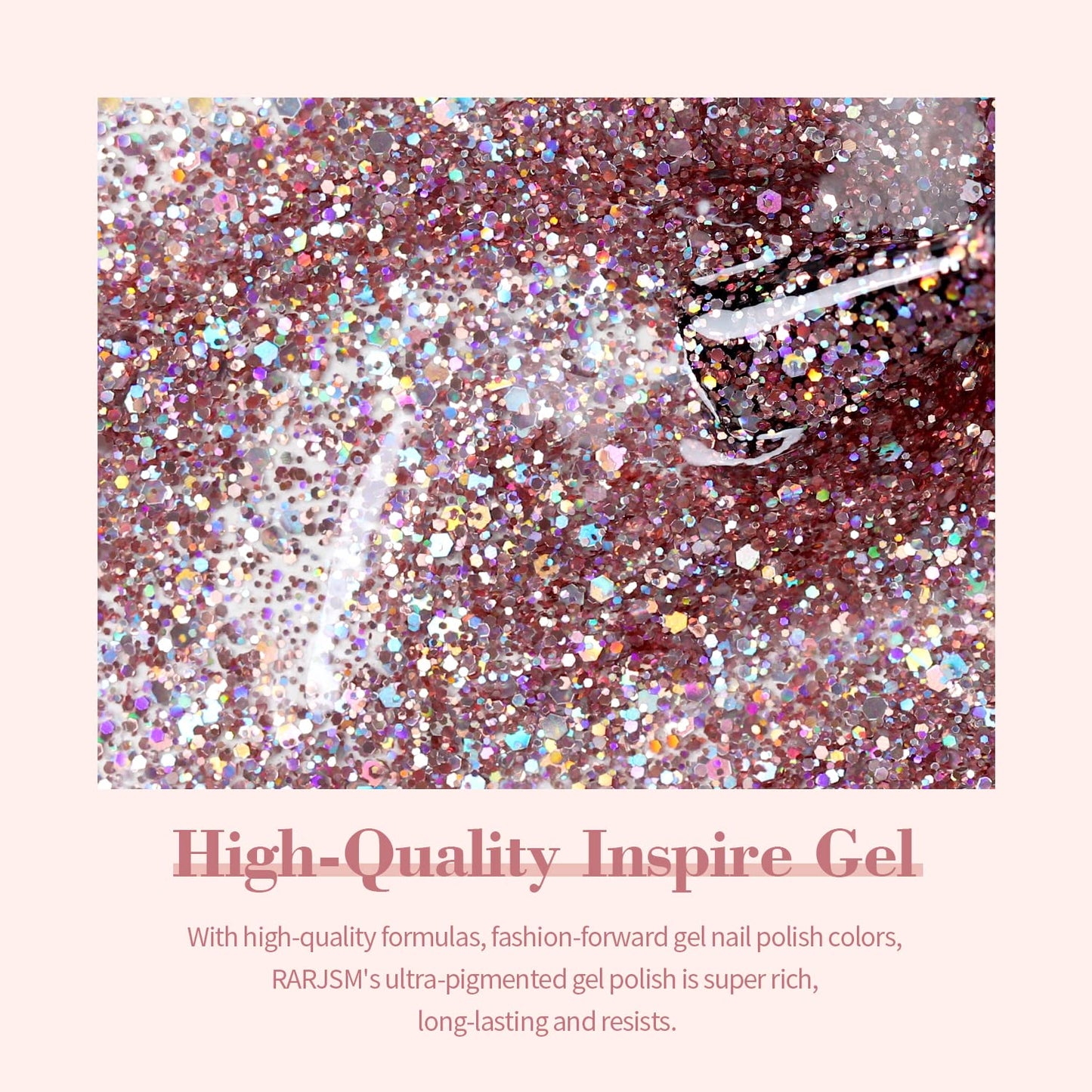 RARJSM Glitter Gel Nail Polish Light Pink Sparkly Iridescent Rainbow Shimmer Holographic Nail Gelpolish Soak off L e d U V Curing Required High Pigments for Home Salon Manicure Nail Art 15ml