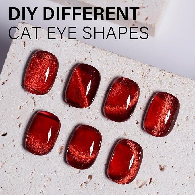AILLSA Red Cat Eye Gel Polish Burgundy Glitter Crystal Gel Nail Polish with Magnet, Blood Shimmer Translucent Gel Polish Reflective Holographic Jelly Color U V Nails DIY at Home 0.5 OZ GF21