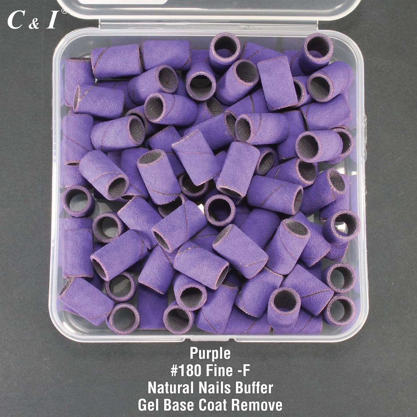 C & I Nail Sanding Bands 100 PCS Plus Upgrade Mandrel 1 PC, Manicure Drill Bits for Acrylic Gel Nails Remove, Natural Nails Buffer for Nail Prep and Shiner (Purple, #180 Fine)
