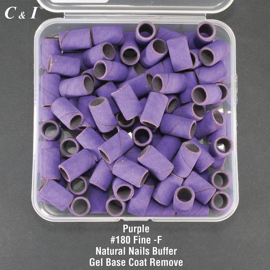C & I Nail Sanding Bands 100 PCS Plus Upgrade Mandrel 1 PC, Manicure Drill Bits for Acrylic Gel Nails Remove, Natural Nails Buffer for Nail Prep and Shiner (Purple, #180 Fine)