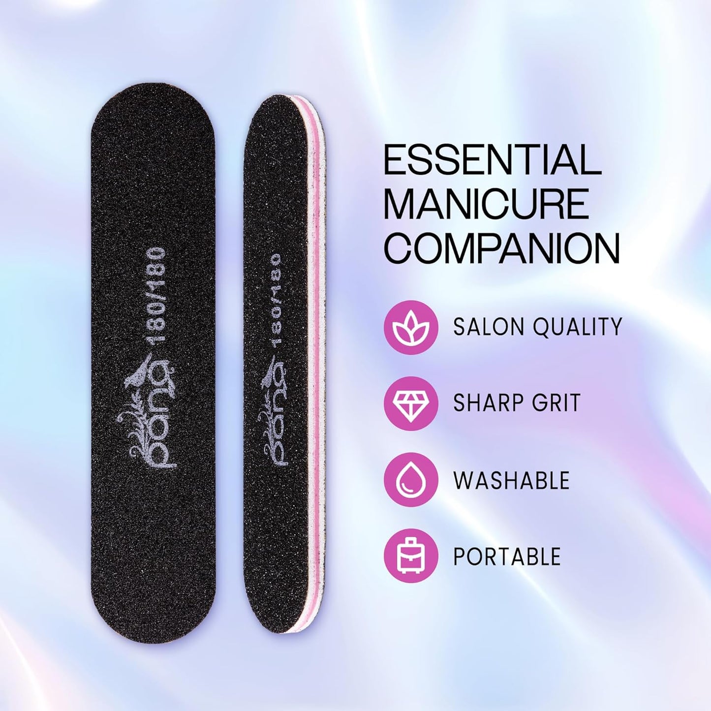 25PCS Mini Size PANA Professional Double Sided Nail Files - Black, 180/180 Grit - Emery Board Nail Buffering File Manicure Pedicure Nail Polisher Washable