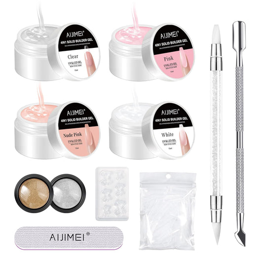 6.AIJIMEI 4 Colors Solid Builder Gel Hard 0.5oz for Nails Extension Non-Sticky Builder 3D Sculpting Gel,with Nail Tools Nail Art Design Salon Use(4 color)
